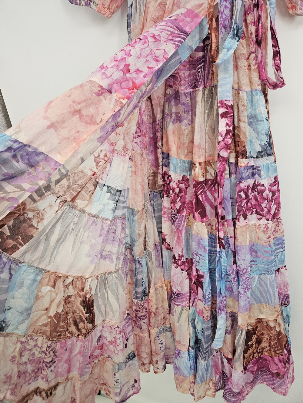 Johnny Was Jade Silk Blend Patchwork Floral Annalise Wrap Midi Dress - Picture 6 of 13